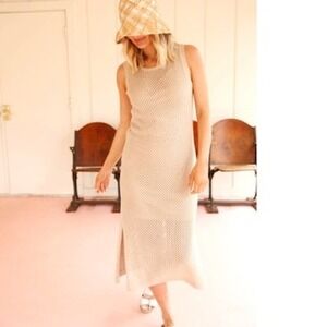ABLE Crochet‎ Midi Dress Sleeveless Knit Tank Dress Almond Oat Marl L